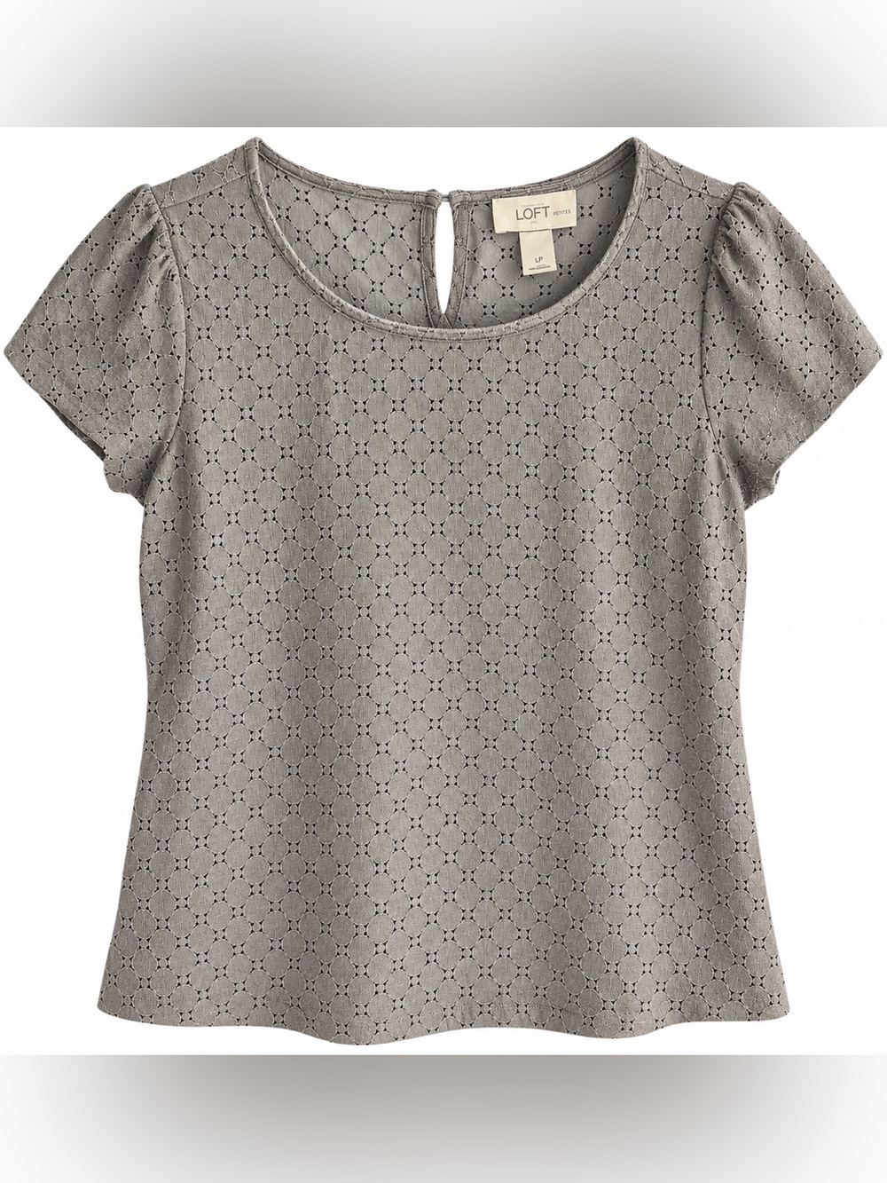 LOFT Petite Gray Eyelet Short-Sleeve Top
